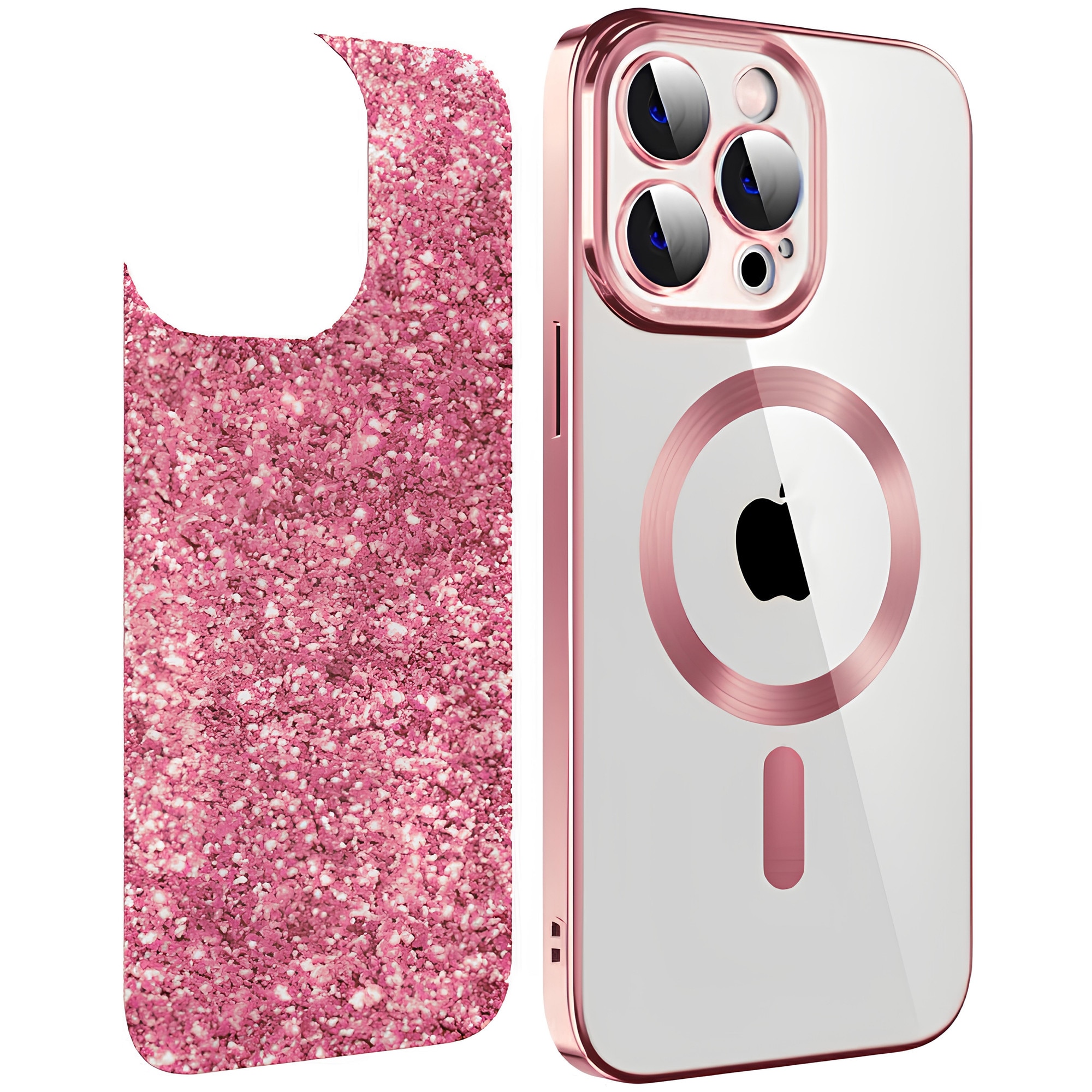 Husa Protectie cu Sclipici pentru iPhone 12 Pro, 2 in 1, Functie MagSafe, Design Compact, Logo Vizibil, Protectie Camera, Anti Amprente, Anti Socuri, Anti Zgarieturi, Roz