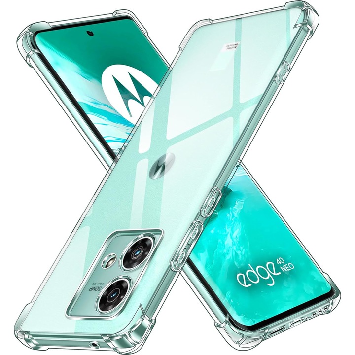 Защитен калъф Mat-Tech, съвместим с Motorola Edge 40 Neo, Защита на камерата, Антишокови ъгли, Прецизни изрези, Устойчивост на удар, Повдигнати ръбове за защита на екрана, Прозрачен