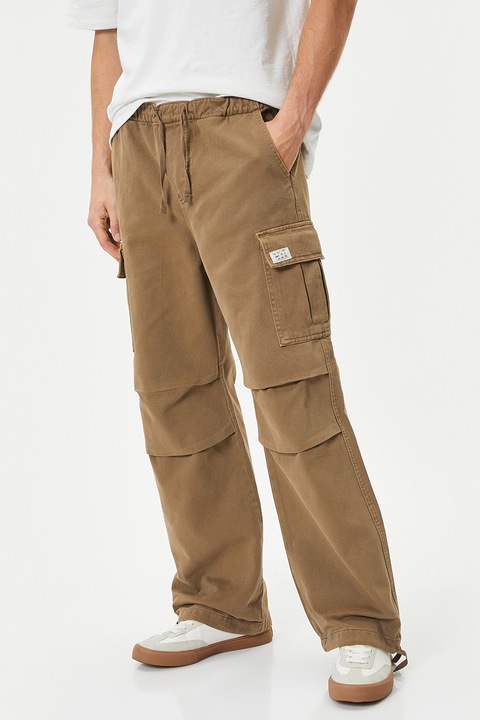 KOTON, Pantaloni cargo cu snur in talie, Caramel