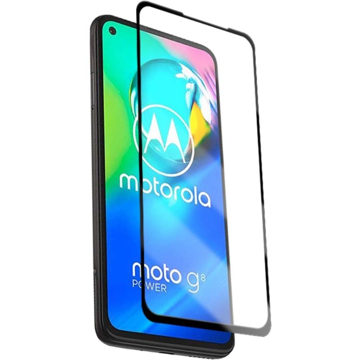 Motorola Moto G8 Power, 9D, Tempered Glass, Black-Transparent védőfólia kompatibilis