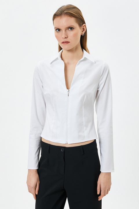 KOTON, Camasa slim fit cu guler ascutit, Alb, L