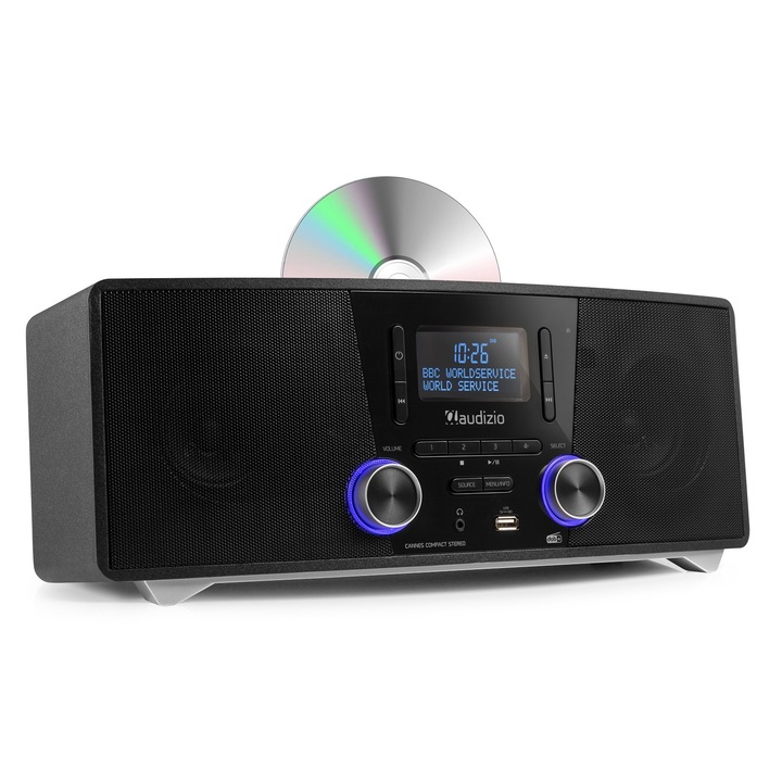 Radio FM cu CD player, 120W, Bluetooth/CD/DAB Plus/FM/USB, negru, Audizio CANNES