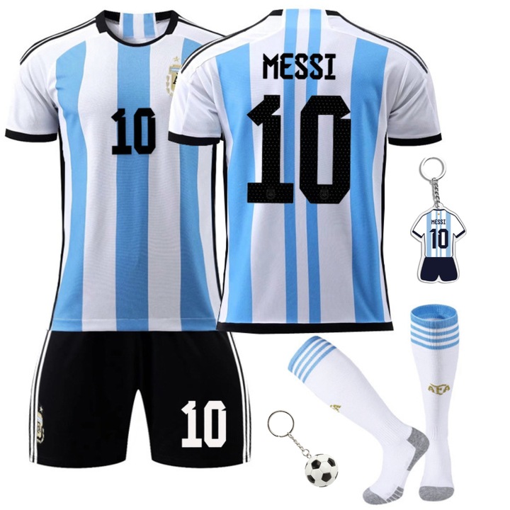 Echipament Sportiv Copii Messi Argentina Home Fotbal Jerseys, Party Chili®, Ziua Copilului, Poliester, Alb/albastru, Alb/Albastru