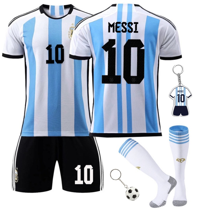 Детска спортна екипировка Messi Argentina Home Soccer Jerseys, Party Chili, полиестер, бяло/синьо, Бял/Син