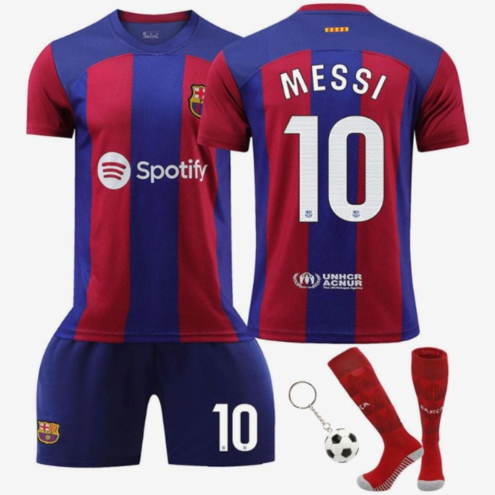 Echipament sportiv copii, Party Chili®, Barcelona Messi Fotbal Tricou Nr.10, Sezonul 2023/2024, Poliester, Rosu, Rosu