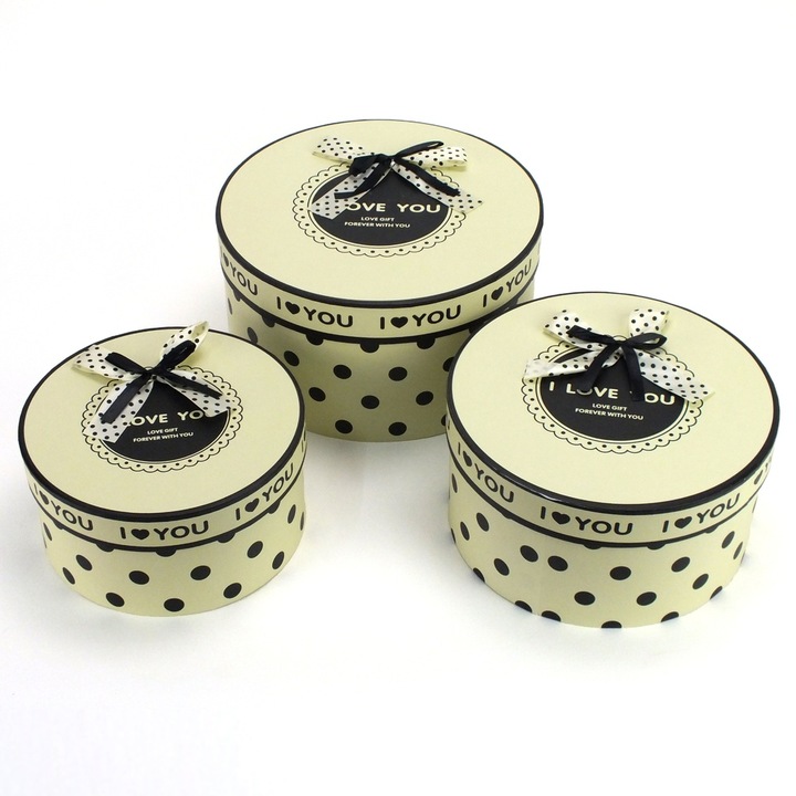 Cutie de hartie cu puncte crema 3buc/set