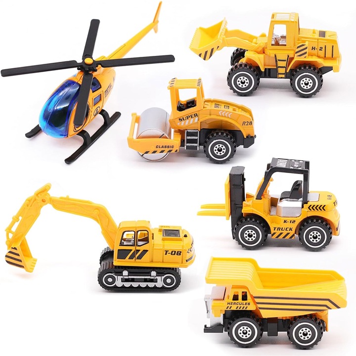 Set 6 Masina de constructii, RASK, Ideale pentru Pasionatii de Vehicule, + 3 ani, Galben