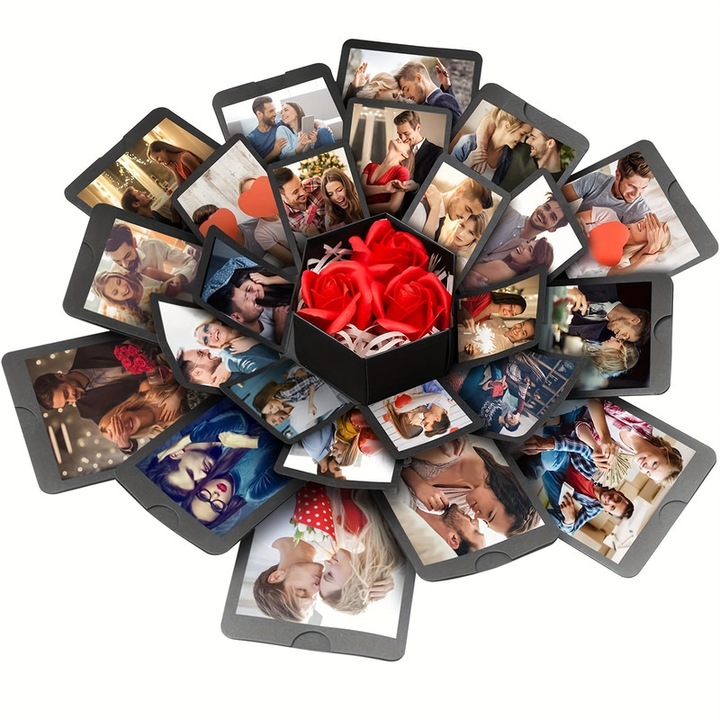 Album foto DIY, WALALLA, cutie cadou care explodeaza, hexagon, Cu accesorii, Negru