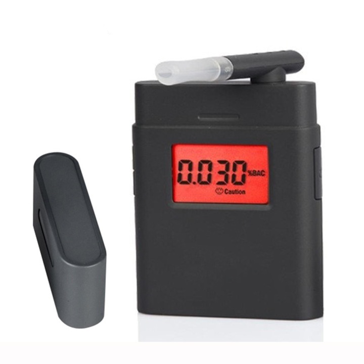 Тестер за алкохол, преносим дрегер, точност +/- 0,01% BAC, автоматично калибриране, фалшиво разпознаване на дъха, бърз анализ, LCD дисплей, 5 мундщука, включени в пакета