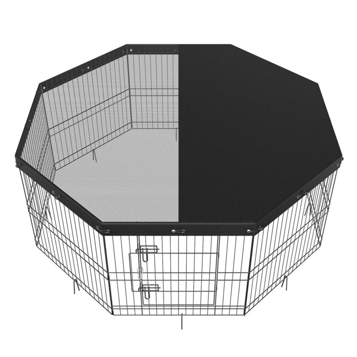 Tarc de joaca pliabil, pentru caini, pisici, iepuri Vevor 1600 x 1600 x 610 mm, Metal, copertina, Modular