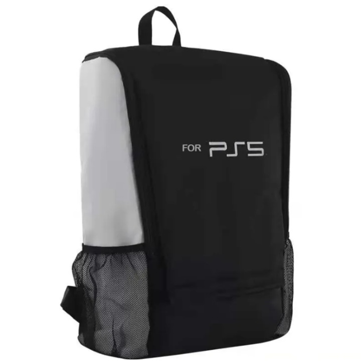 Ghiozdan PS5 de Voiaj Pentru Consola si Accesorii PS5, Material Textil, Rezistent la Apa, 41x12x27 CM, Negru si Alb