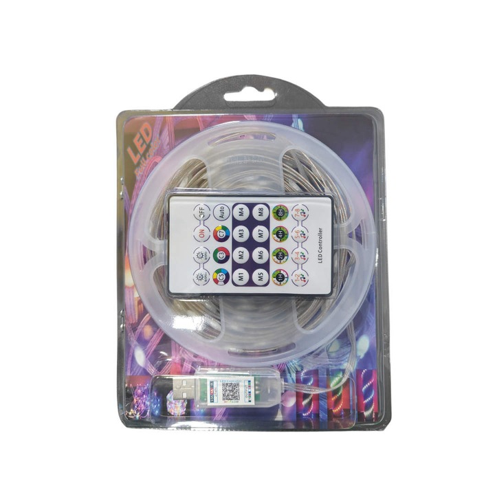 Lumini multicolore, RGB, control prin telefomanda si aplicatie, LED,10 metri