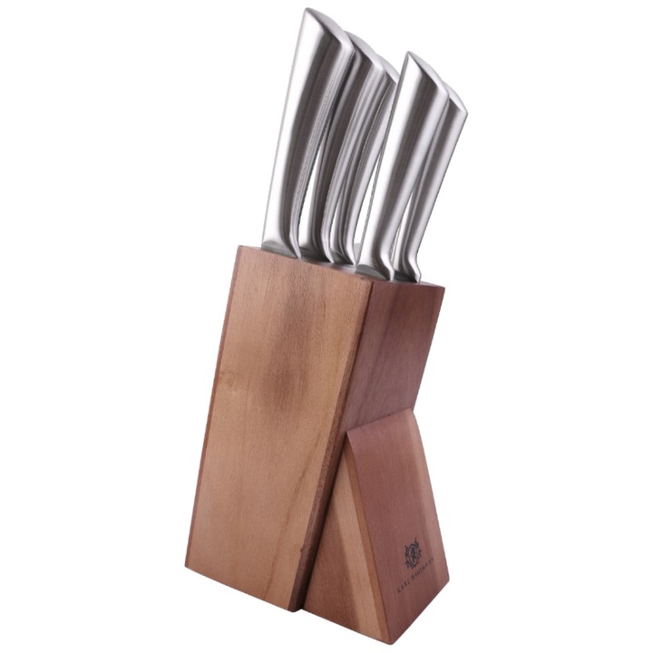 Set 5 cutite de bucatarie intr-un bloc, Karl Hausmann, Matteo, lemn + inox