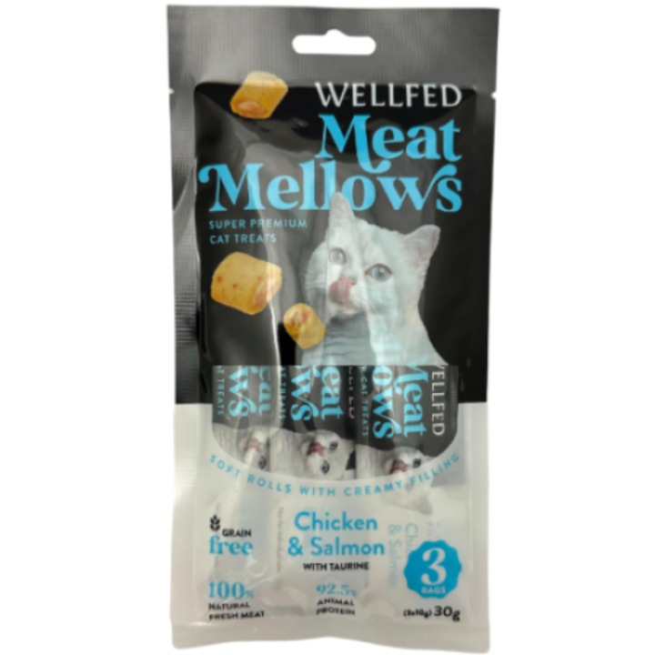 Recompensa cremoasa pentru pisici, cu Pui si Somon, 30 gr