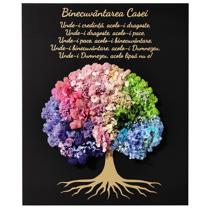 Tablou cu licheni si flori criogenate, Binecuvantarea casei, diverse culori