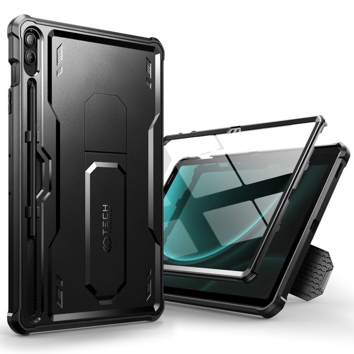 Калъф TECH-PROTECT Kevlar Pro, съвместим с Samsung Galaxy Tab S9 FE Plus 12,4 инча, Защита на дисплея, Черен
