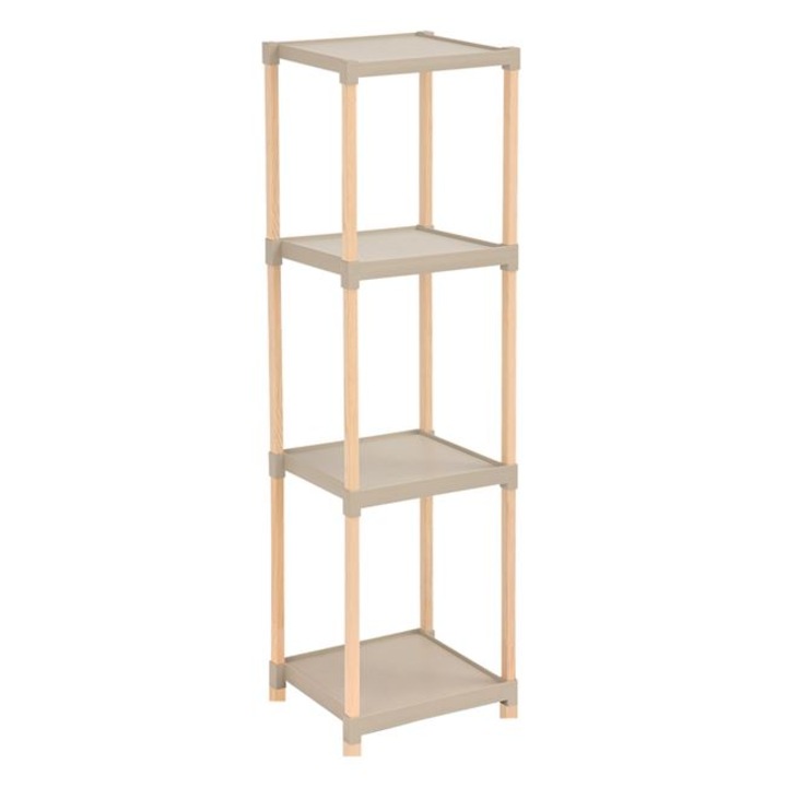 Etajera din lemn cu 4 rafturi din plastic, ideala pentru orice parte a casei, dimensiuni 25x26x100 cm
