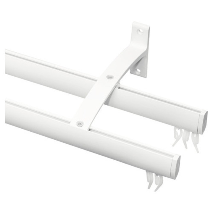 Galerie Dubla Aluminiu Melor, Prindere De Perete, Capat Pvc, Alb 100 Cm