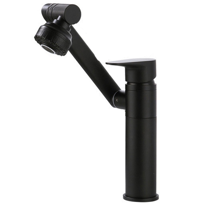 Адаптер за кран, Hggzeg, Въртящ се на 1080° във всяка посока, С регулируемо рамо, Два режима на душ и мехурчета, Топла/Студена вода, Устойчив керамичен патрон, Предотвратяване на пръски, За баня, кухня, Цинкова сплав/Неръждаема стомана, Черен