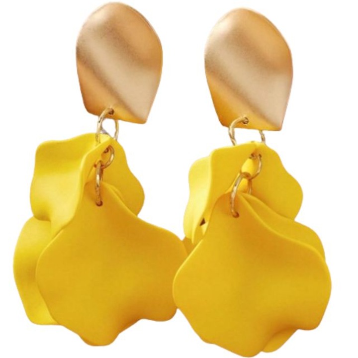 Cercei SYGGY®, model petale, galben, 7.8cm