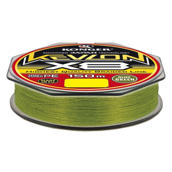 Fir textil pescuit Konger Kevlon X8, olive green, 150m / 0.04mm, rezistenta 3.75kg