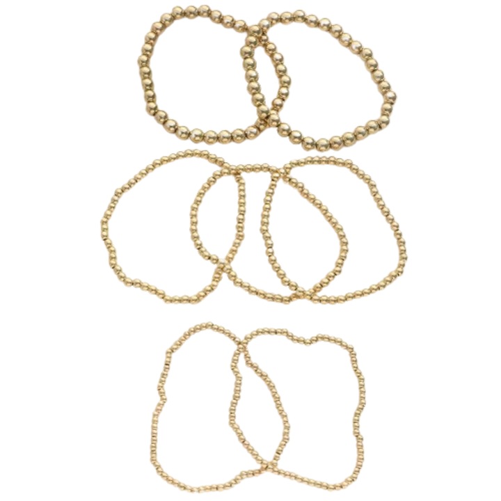 Set de 7 bratari elastice cu diferite dimensiuni de bilute, marime elastica universala, unisex, auriu