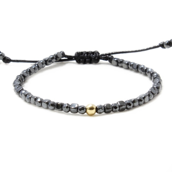 Bratara Tianjin, Tios Handmade, Hematite si biluta din Aur 14k, incheietura 17 cm