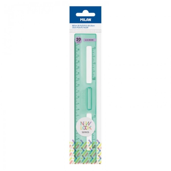 Rigla New Look, Milan, 20 cm, Plastic, Verde, 22x3.7x1 cm.