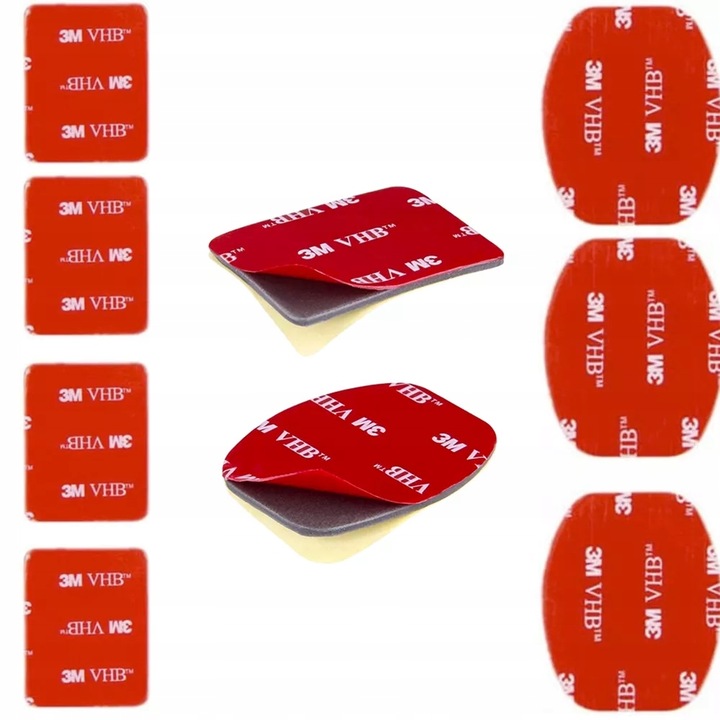 Set monturi autocolante banda 3M 6buc, GearPro, suporturi curbate si plate pentru GoPro Hero 13 12 11 DJI Action, adeziv puternic impermeabil, catarama rapida inclusa, montaj casca placa, rosu