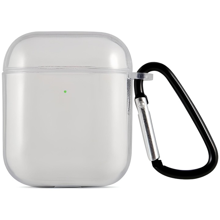 Apple AirPods 1/2 védőtok, Vezeték nélküli töltés, Oleofób réteg, Kulcstartó, Szilikon, 2,0 mm, Átlátszó