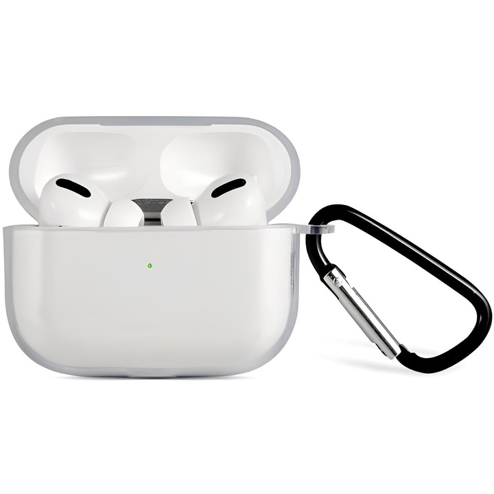 Apple AirPods Pro védőburkolat, vezeték nélküli töltés, oleofób réteg, kulcstartó, szilikon, 2,0 mm, átlátszó