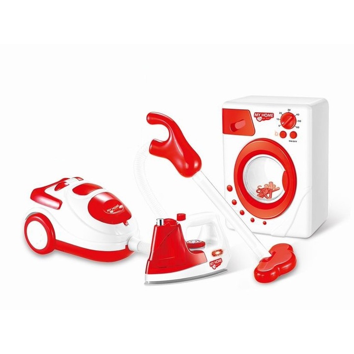 Jucarie set curatenie, aspirator, fier de calcat, masina de spalat rufe, 3pcs, 55x38cm