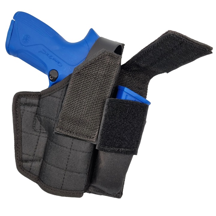 Toc pentru pistol AKAR CHARGE+, cu portincarcator, negru, din poliester, mana dreapta, prindere pe centura, universal, OWB, compatibil cu Glock, Beretta PX4 Storm, Springfield XD-9, HS 9, 9×19 Parabellum, Walther P99, CZ P-07 P-09, P-10, FORT 17