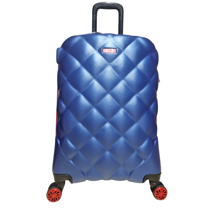 Troler mare, MY LUGGAGE, model Chester, 75x50x30 cm, ABS, roti duble, fermoar impermeabil, culoare indigo/rosu