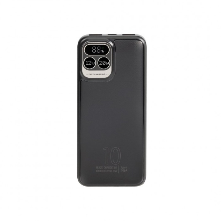 Külső akkumulátor, Rivacase, 10000mAh, USB-C, 18W, fekete