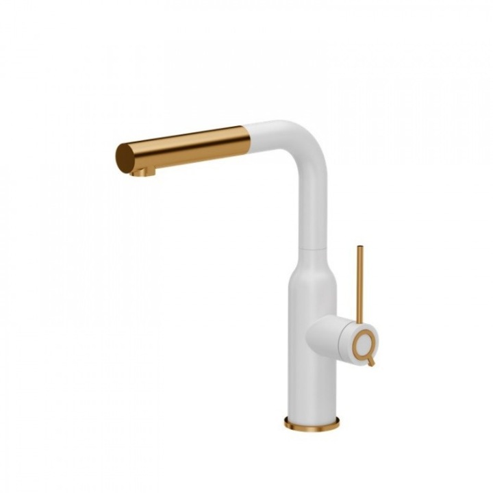 Смесител за кухня, Quadron, Керамика, Бяло/Златно