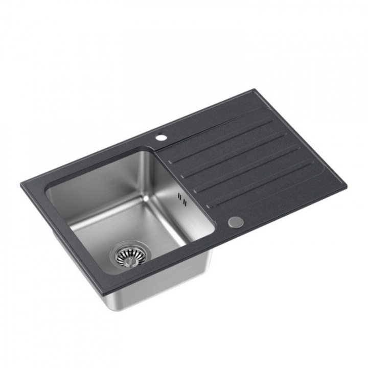 Chiuveta, Quadron, Granit/Otel, 27 l, Gri