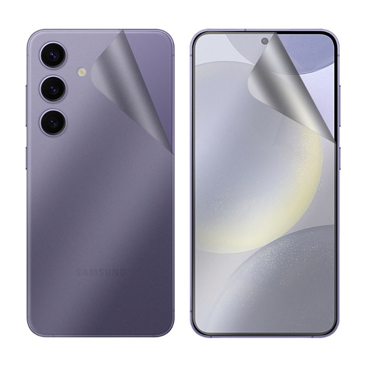 Matt hátfólia készlet - átlátszó képernyő Samsung Galaxy S24 Plus készülékhez, regenerálható szilikon hidrogél, rugalmas hidrokristály, optimális megoldás, teljes ragasztó, egyszerű telepítés