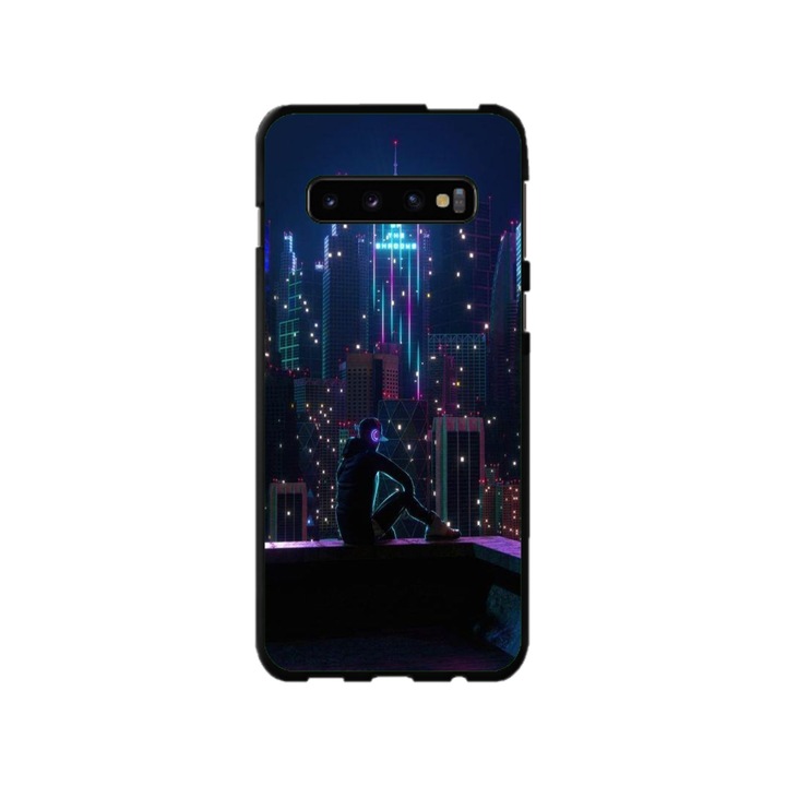 Персонализиран калъф за плуване за Samsung Galaxy S10 Plus, модел Neon City, многоцветен, S1D1M0260