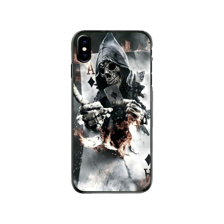 Husa personalizata HQPrint si Folie de Silicon pentru Apple iPhone XS, model Skeleton Cards, multicolor, S1D1M0301
