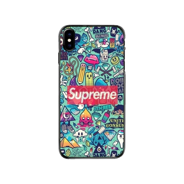 Husa personalizata HQPrint si Folie de Silicon pentru Apple iPhone XS, model Supreme, multicolor, S1D1M0360
