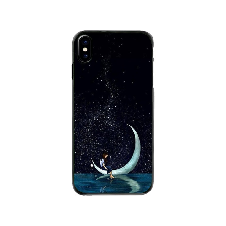 Husa personalizata HQPrint si Folie de Silicon pentru Apple iPhone XS Max, model Moon Fishing, multicolor, S1D1M0270
