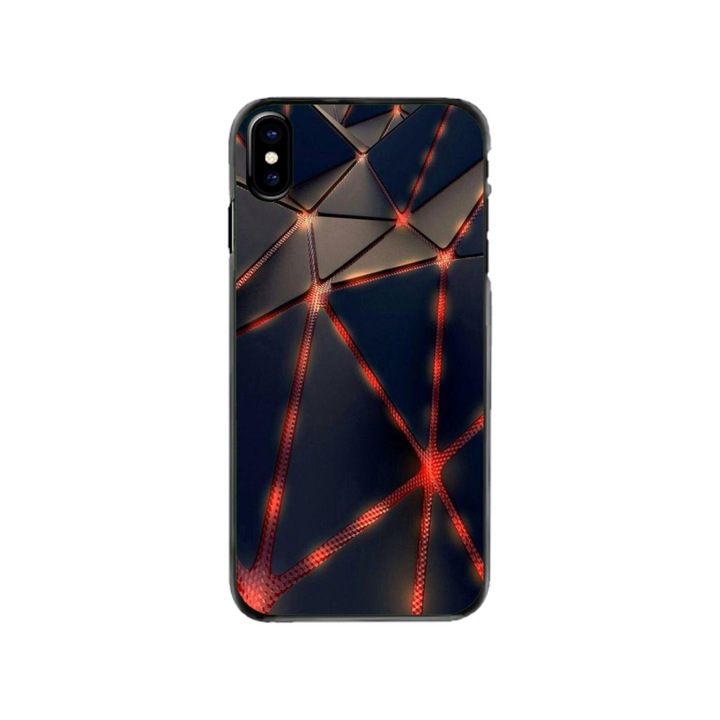 Husa personalizata HQPrint si Folie de Silicon pentru Apple iPhone XS, model Lava Triangles, multicolor, S1D1M0367