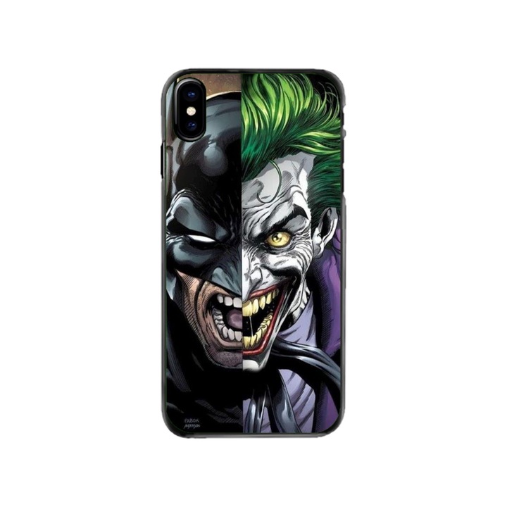Husa personalizata HQPrint si Folie de Silicon pentru Apple iPhone XS, model Batman VS Joker, multicolor, S1D1M0012