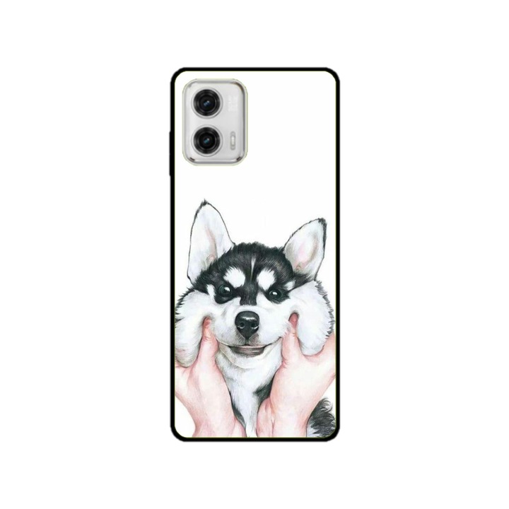 Husa personalizata HQPrint si Folie de Silicon pentru Motorola Moto E22, model Fluffy Dog, multicolor, S1D1M0033