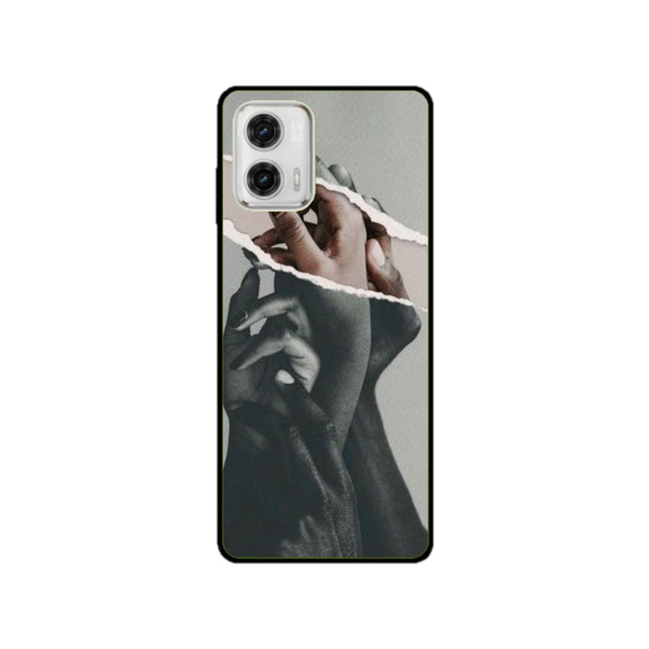 Husa personalizata HQPrint si Folie de Silicon pentru Motorola Moto E22, model Black and White Hands, multicolor, S1D1M0300