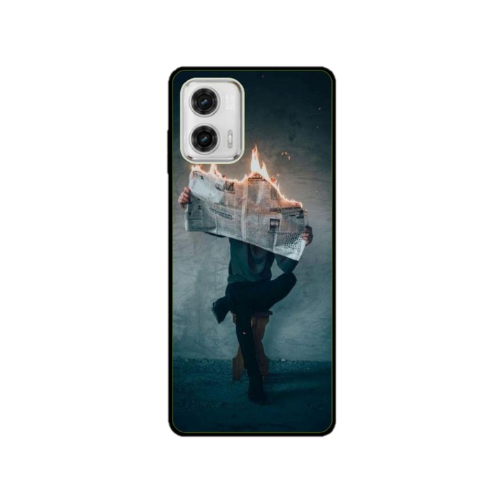 Custom HQPrint Cover и силиконово фолио за Motorola Moto G73, модел Burn the News, многоцветен, S1D1M0345