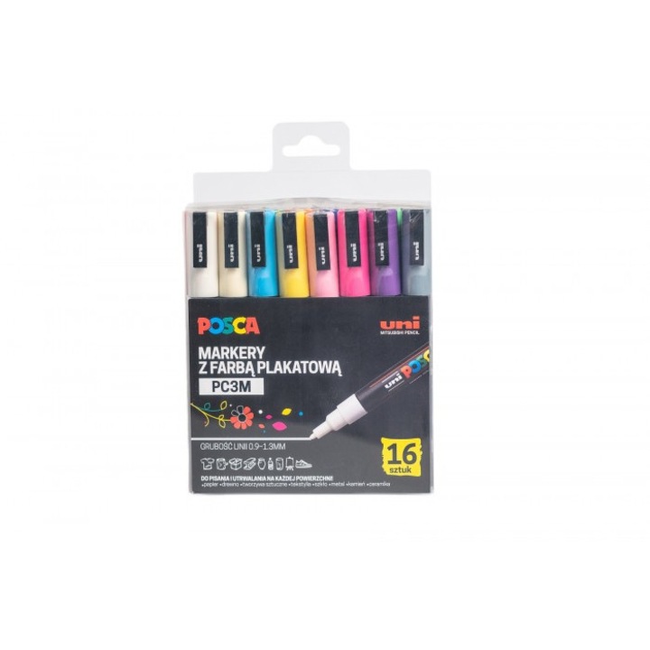 Комплект от 16 маркера Posca, Пластмаса, Многоцветен