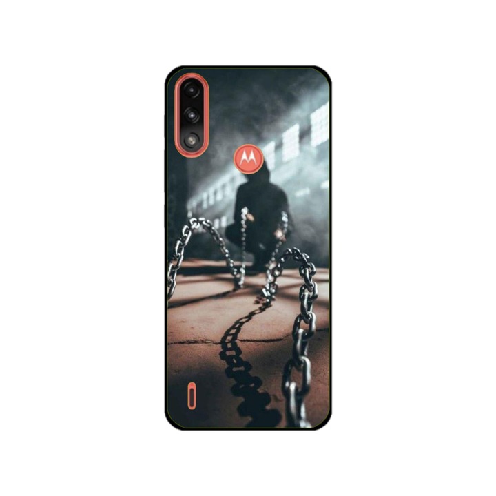 Husa personalizata HQPrint si Folie de Silicon pentru Motorola Moto E7 Power, model Chain Man, multicolor, S1D1M0296