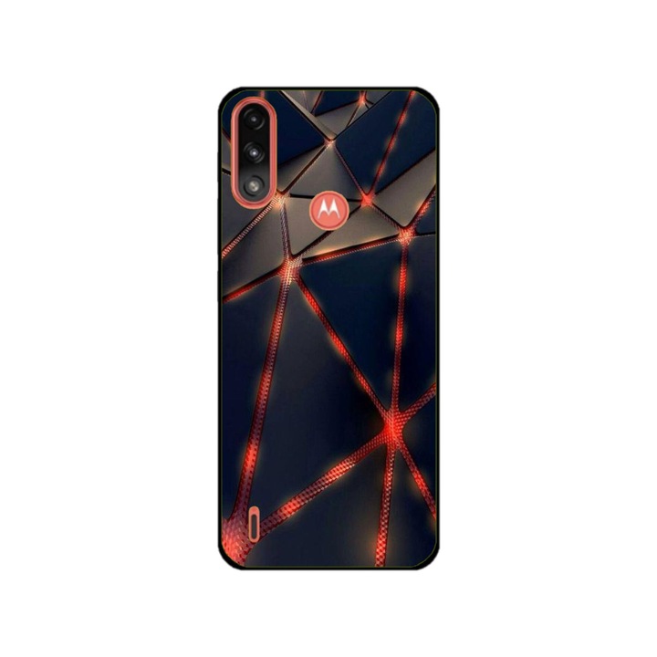 Husa personalizata HQPrint si Folie de Silicon pentru Motorola Moto E7 Power, model Lava Triangles, multicolor, S1D1M0367